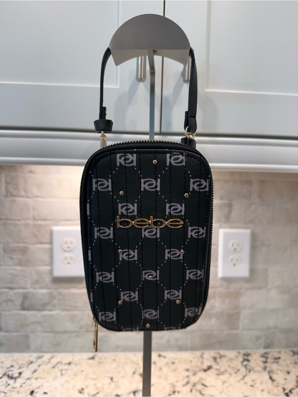 bebe EUC Black Monogram Phone Wristlet